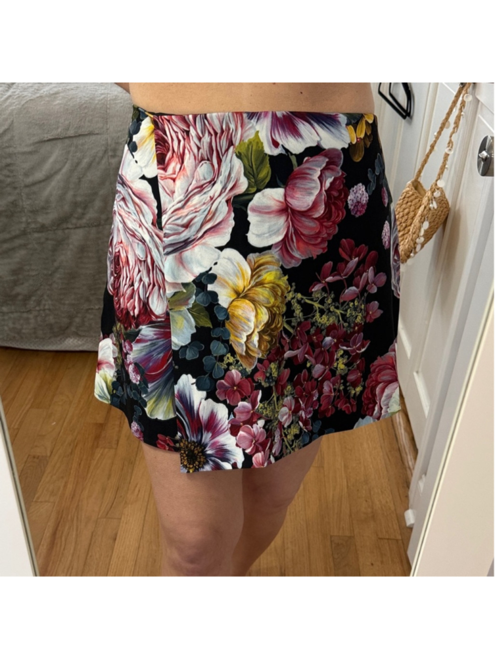Express Black Mini Skort with Pink, Yellow & White Floral Print